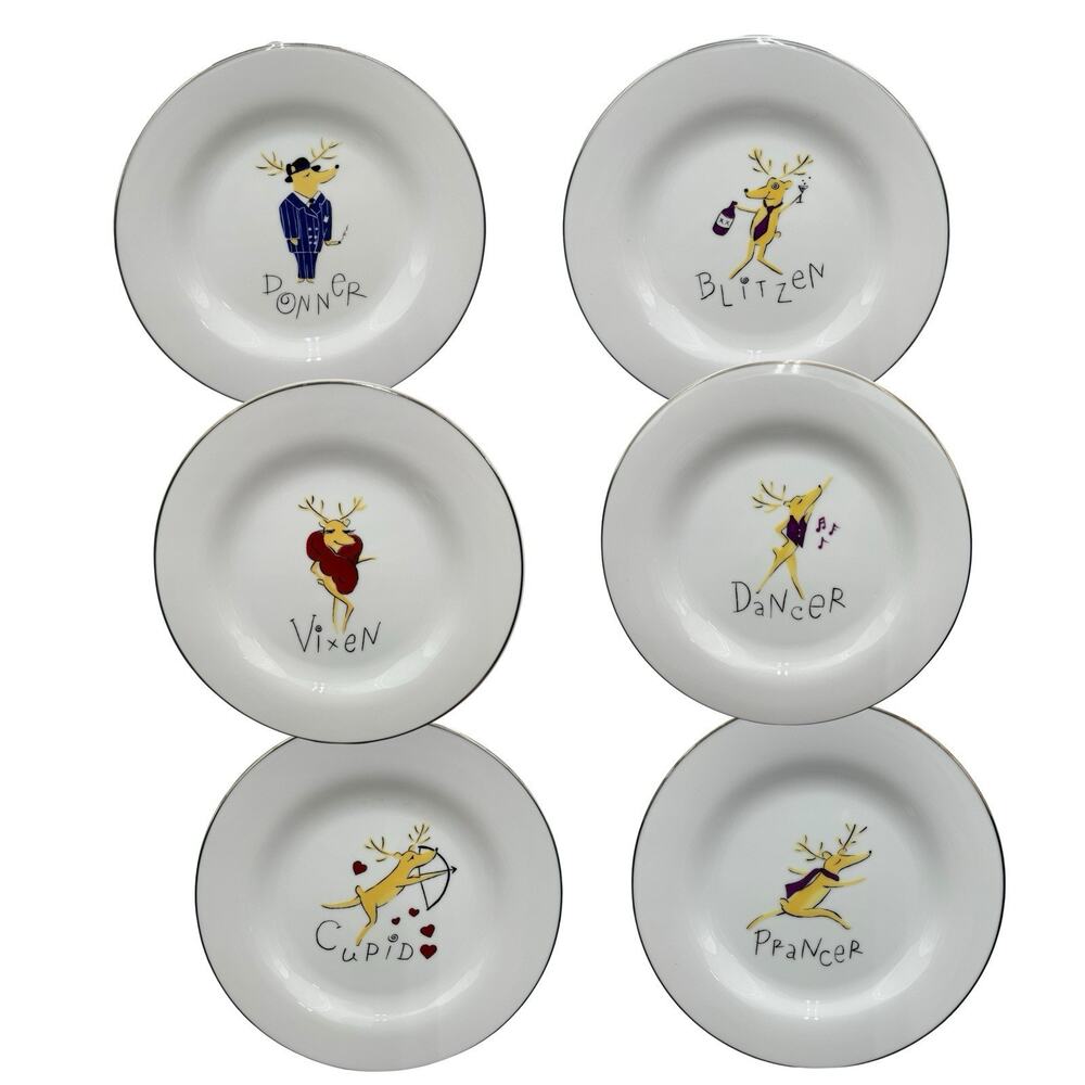 Pottery Barn Reindeer Christmas Dessert Cheese‎ Plate Japan 8.5" EUC Choose One